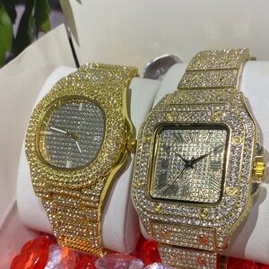 Gold  Watches unisex, resizable lab ice golden Valentine’s Day gift